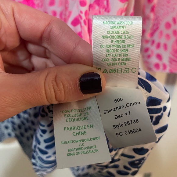 Lilly Pulitzer Marilina Raz Berry Blue and Hot Pink 3/4 Sleeve Blouse Sz M - Picture 6 of 7